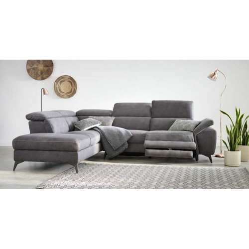 Modern Living - Canapé angle gauche relax électrique NEWPORT tissu gris foncé Modern Living  - Canapés D'angle