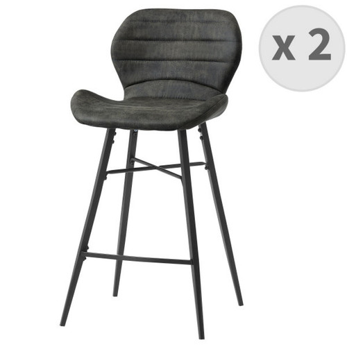 Tabourets Moloo ARIZONA - Chaise de bar industrielle microfibre vintage marron foncé pieds métal noir (x2)
