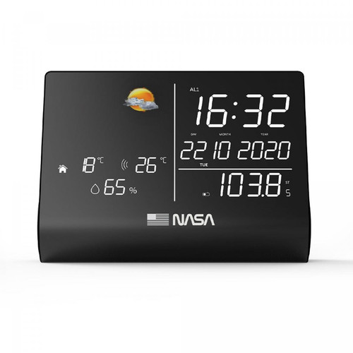Nasa - NASA WSP1300 - Station Météo, Enceinte Bluetooth, Ecran LCD 6.4, Fonction Horloge/Calendrier/Radio FM, Livrée avec adaptateur secteur - Noir- RECONDITIONNE - Noir Nasa - Occasions Météo connectée