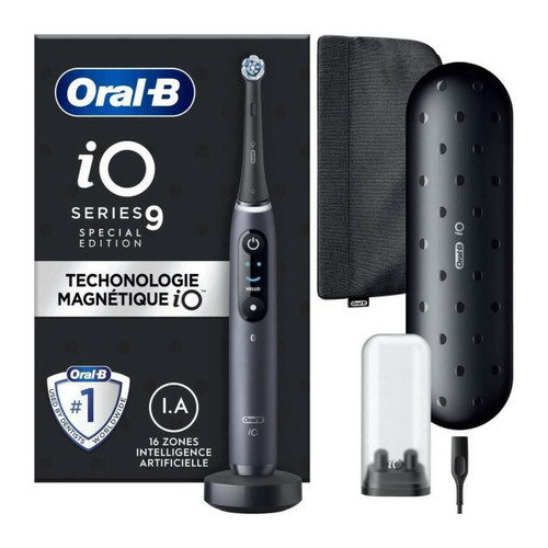 Brosse à dents électrique Oral-B Brosse a Dents Électrique Oral-B iO 9 - Noire - connectée Bluetooth, 1 Brossette, 1 Étui De Voyage Chargeur, 1 Pochette Magn