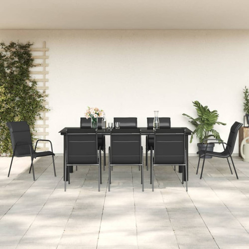 Ensembles tables et chaises Other Ensemble à manger de jardin 9 pcs,Table et chaise à dîner noir textilène et acier -MN37577