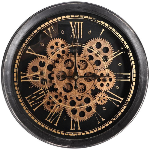 Other - Horloge murale, ronde, engrenages mobiles or noir 35 cm Other  - Décoration