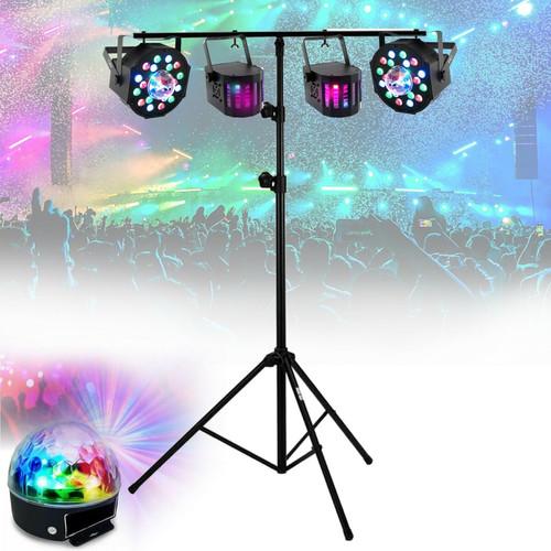 Party Light & Sound - PACK DE 5 EFFETS JEUX DE LUMIERE COMPACTS à LED + PORTIQUE ROBUSTE REGLABLE EN HAUTEUR idéal soirée ambiance bar club disco Party Light & Sound  - Effets lumineux