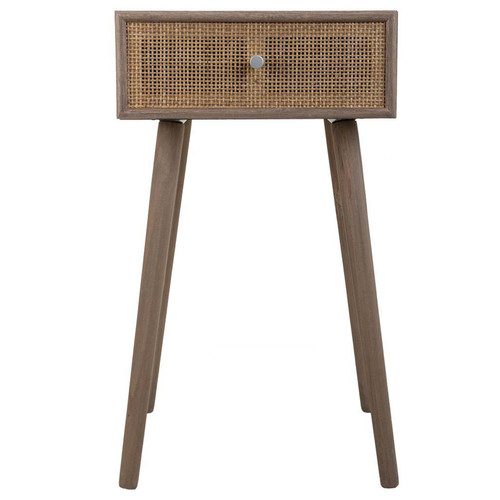 Chevet Pegane Table de nuit, table de chevet en bois et grille de bambou avec 1 tiroir  - Longueur 40 x Profondeur 36 x Hauteur 70 cm
