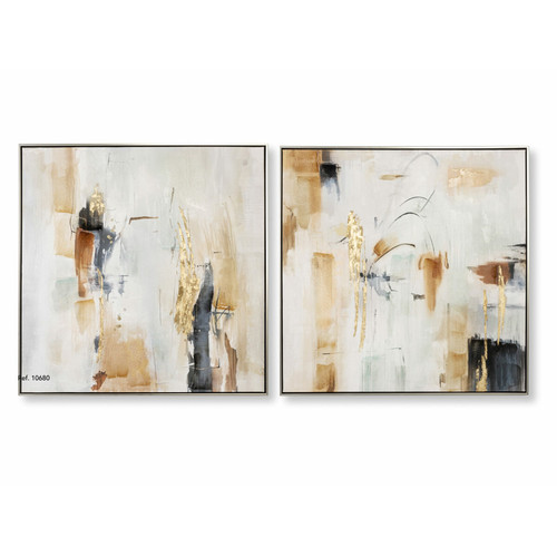Tableaux, peintures Pegane Ensemble de 2 tableaux peinture à l'huile sur toile,peinte avec cadre noir et argenté - Longueur 160 x Profondeur 3.5 x Hauteur 80 cm