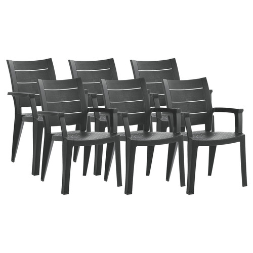 Chaises de jardin Pegane Lot de 6 chaises de jardin empilables en résine coloris Gris - Longueur 59 x Profondeur 60 x Hauteur 90 cm