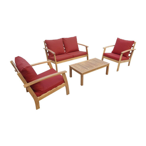 Ensembles canapés et fauteuils sweeek Salon de jardin en bois 4 places - Ushuaïa - Coussins terracotta, canapé, fauteuils et table basse en acacia, design | sweeek