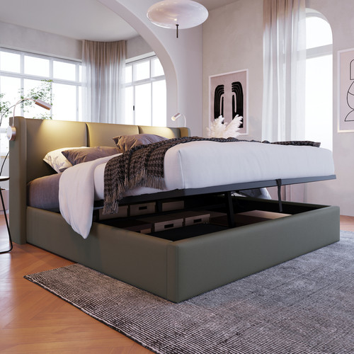 Sweiko - Lit capitonné lit de rangement tiroirs liseuse avec chargement USB tête de lit, lit jeune en PU 140x200 (sans matelas) Sweiko  - Literie de relaxation