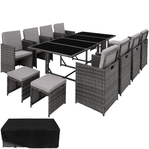 Ensembles canapés et fauteuils Tectake Salon de jardin PALMA 12 places avec housse de protection, variante 2 - gris/gris clair