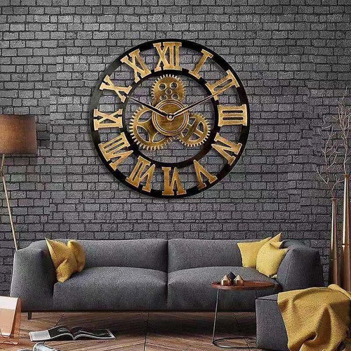 Universal - Horloge murale à engrenages industriels décoration vintage MDL horloge murale style âge industriel décoration murale art déco (or - 50cm) Universal - Horloges, pendules Gold