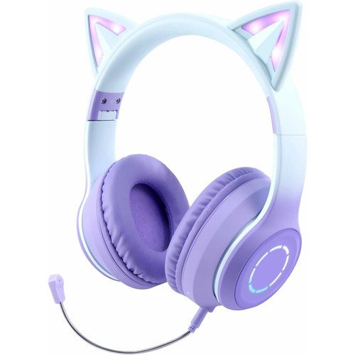 Casque Vendos85 Casque Bluetooth sans Fil Pliable d'oreille de Chat avec Micro intégré violet blanc