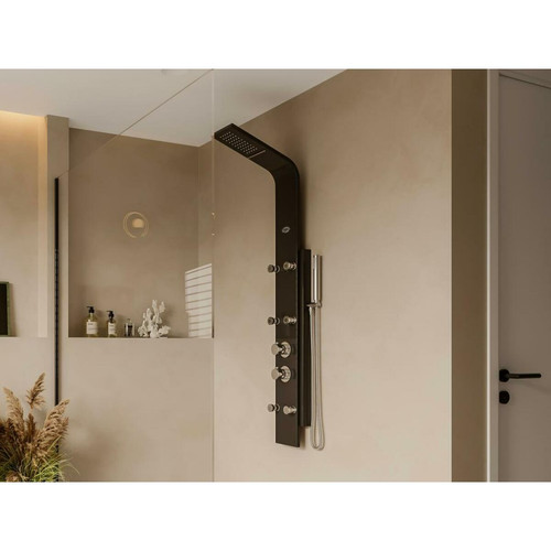 Colonne de douche Vente-Unique Colonne de douche hydromassante EVANA - Noire - 45*150 cm