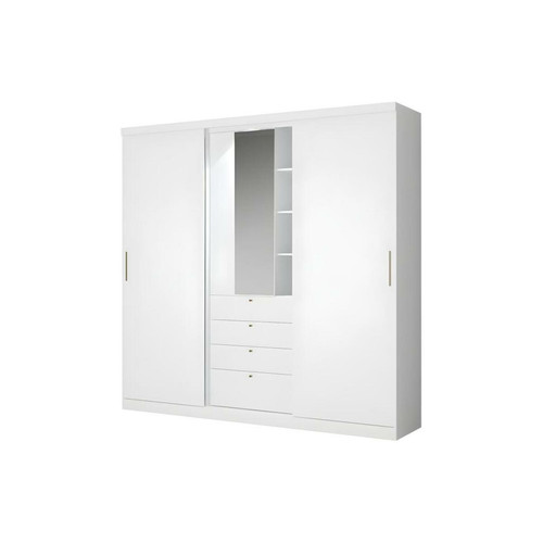 Vente-Unique - Armoire 2 portes coulissantes - Miroir et tiroirs - L240cm - Coloris : Blanc - BODIL Vente-Unique - meuble porte coulissante Armoire
