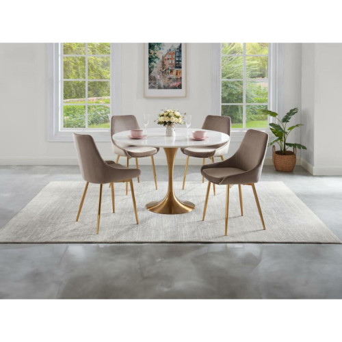 Vente-Unique - Table à manger  NORAH - 4 couverts - Marbre et métal - Blanc et Doré Vente-Unique - Table cuisine en marbre Tables à manger