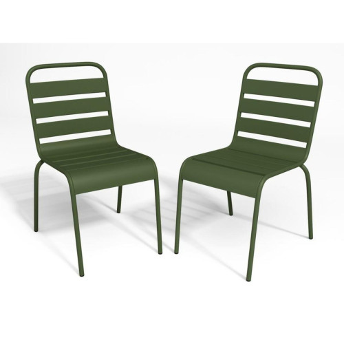 Vente-Unique - Lot de 2 chaises de jardin empilables en métal - Kaki - MIRMANDE de MYLIA Vente-Unique  - Chaises de jardin