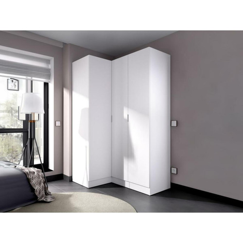 Vente-Unique - Armoire d'angle 3 portes - L132 cm - Blanc - LISTOWEL Vente-Unique - Armoire Sans miroir
