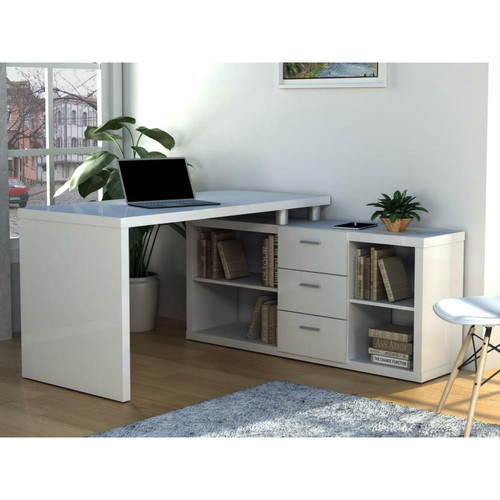 Vente-Unique - Bureau d'angle avec rangements ALDRIC III - Blanc Vente-Unique  - Mobilier de bureau