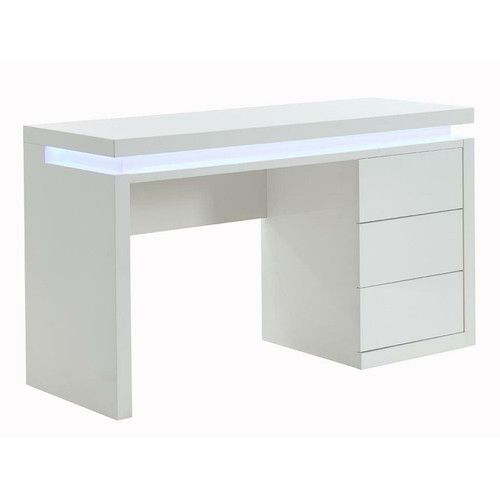 Vente-Unique - Bureau EMERSON - 3 tiroirs - MDF laqué blanc - LEDs Vente-Unique - Bureau et table enfant Blanc