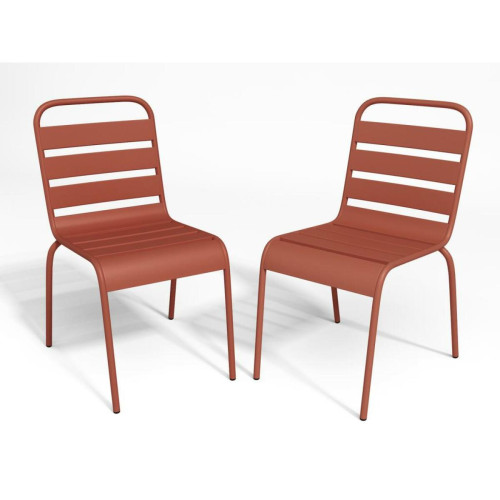 Vente-Unique - Lot de 2 chaises de jardin empilables en métal - Terracotta - MIRMANDE de MYLIA Vente-Unique  - Chaises de jardin