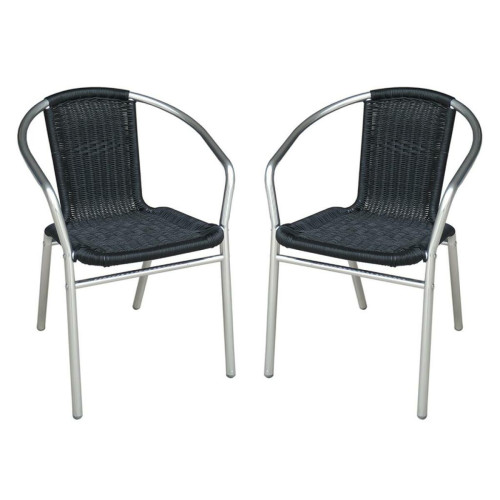 Chaises de jardin Vente-Unique Lot de 2 fauteuils de jardin empilables en aluminium et résine tressée noire  - FIZZ de MYLIA