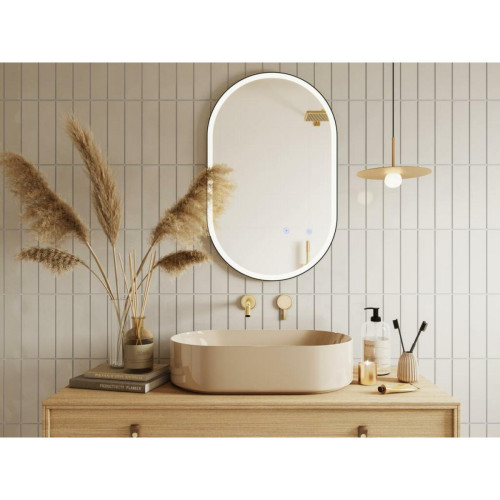 Vente-Unique - Miroir de salle de bain lumineux ovale anti buée avec contour noir - 50 x 80 cm - ALARICO Vente-Unique - Plomberie Salle de bain