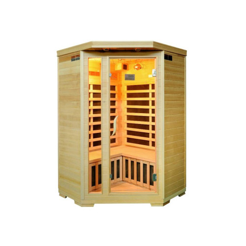 Saunas à chaleur infrarouge Vente-Unique Sauna Infrarouge 3/4 places d'angle Gamme prestige ARVIKA II - 120x56x120x H190 cm - 2100W