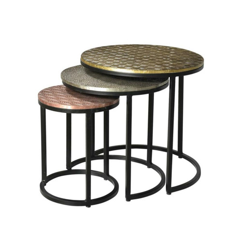 Vente-Unique - Tables basses gigognes BELAMI - Motifs sculptés - Métal - Coloris : Doré, argent, cuivre Vente-Unique  - Tables d'appoint