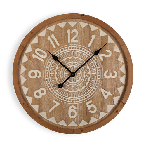 Horloges, pendules VERSA Horloge Murale pour la Cuisine, Pendule pour Salon Stump 60x5x60cm,Bois MDF, Marron et blanc