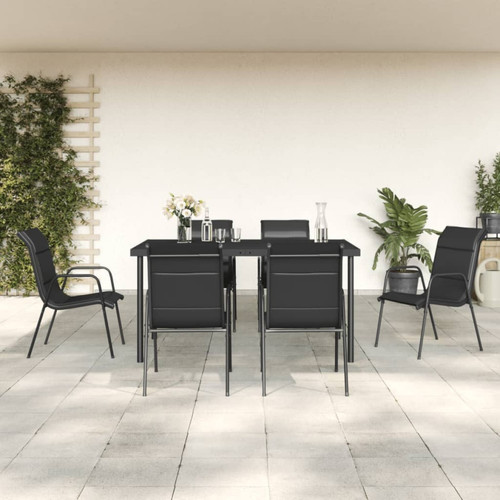 Ensembles tables et chaises Vidaxl vidaXL Ensemble à manger de jardin 7 pcs noir textilène et acier