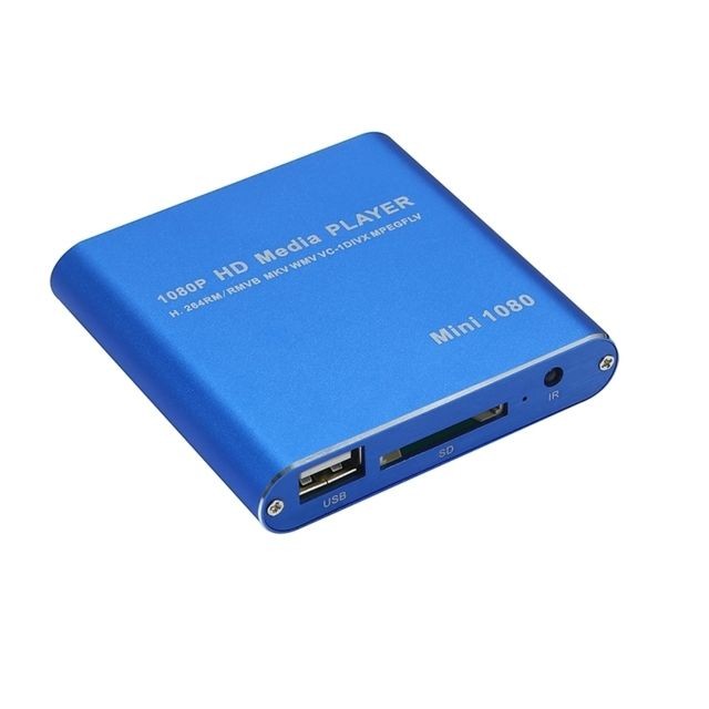 Passerelle Multimédia Wewoo Passerelle multimédia MINI 1080P Full HD Media USB HDD Boîtier de lecteur de carte SD / MMCEU Plug Bleu