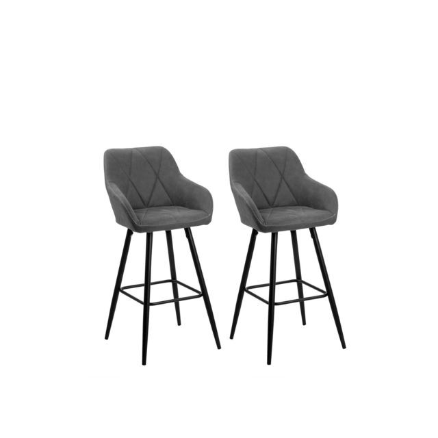 Beliani - Lot de 2 chaises de bar grises DARIEN Beliani - Tabouret de bar rouge Tabourets