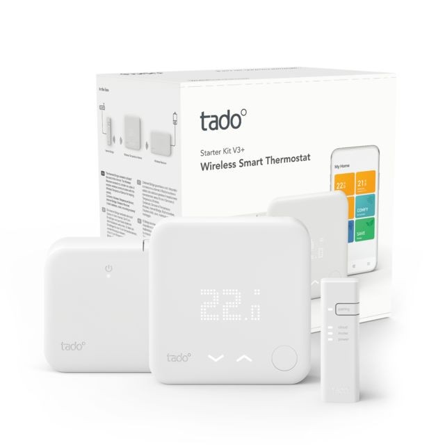 Tado - Kit de démarrage V3+ - Thermostat Intelligent sans fil Tado - Réduisez votre consommation d'énergie, sans perdre en confort