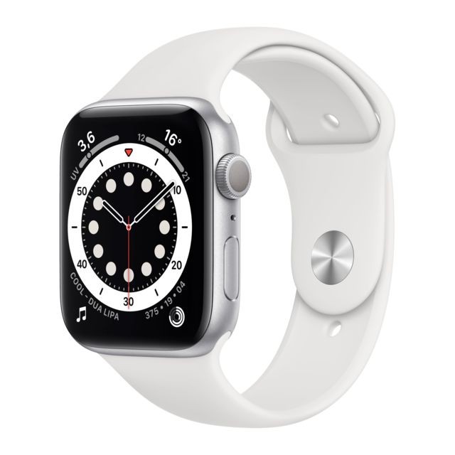 Apple - Watch Series 6 - GPS - 44 - Alu Argent / Bracelet Sport Blanc - Regular Apple  - Occasions Apple Watch