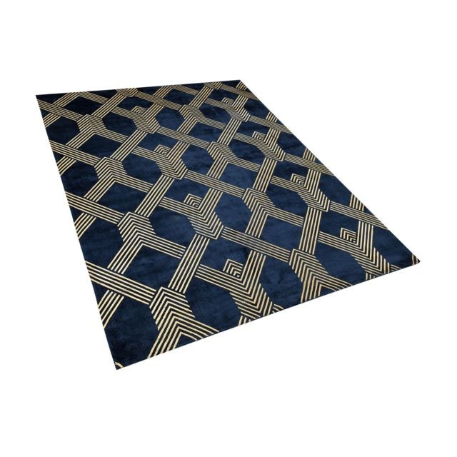 Beliani - Tapis en viscose et coton bleu marine et doré à motif géométrique avec craquelures 160 x 230 cm VEKSE Beliani  - Tapis