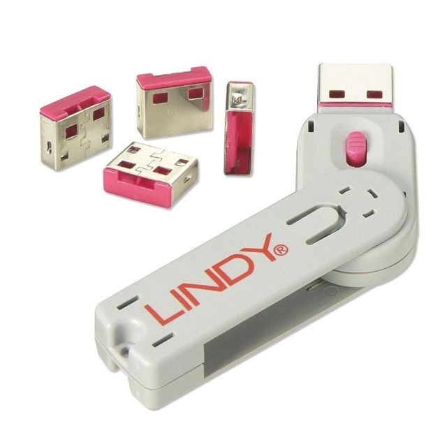 Lindy - CLÉ DE DÉVERROUILLAGE USB + 4 VERROUS USB, ROUGE LINDY 40450 Lindy - Sécurité connectée