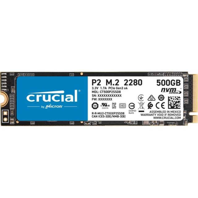 Crucial - P2 3D NAND - 500 Go - M.2 Nvme PCIe Crucial - Disque SSD M.2